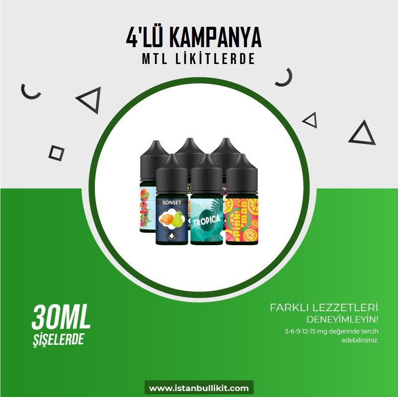 %50VG / %50PG - 4 Adet 30ml MTL Likit